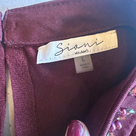 Sioni Embellished Collar Burgundy Sweater Lg - Picture 5 of 6
